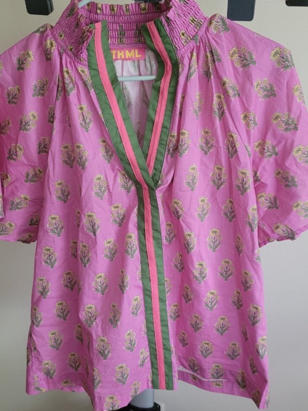 THML Dark Pink Floral Top w/Smocked Neck